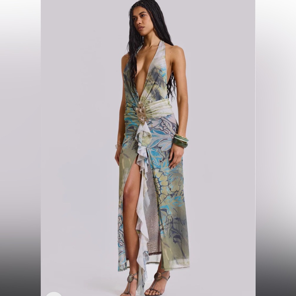 Jaded London Cindy Plunge Maxi Dress in Green